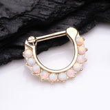 Detail View 1 of 14 Karat Gold Fire Opal Sparkle Loop Clicker Ring-White Opal