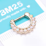 Detail View 2 of 14 Karat Gold Fire Opal Sparkle Loop Clicker Ring-White Opal