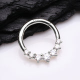 Detail View 1 of 14 Karat White Gold Cascading Multi-Gem Prong Set Lined Seamless Clicker Hoop Ring-Clear Gem