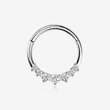 14 Karat White Gold Cascading Multi-Gem Prong Set Lined Seamless Clicker Hoop Ring
