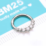Detail View 2 of 14 Karat White Gold Cascading Multi-Gem Prong Set Lined Seamless Clicker Hoop Ring-Clear Gem