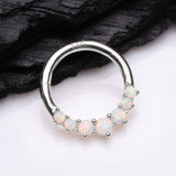 Detail View 1 of 14 Karat White Gold Cascading Fire Opal Prong Set Lined Seamless Clicker Hoop Ring-White Opal