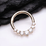 Detail View 1 of 14 Karat Gold Cascading Multi-Gem Prong Set Lined Seamless Clicker Hoop Ring-Clear Gem