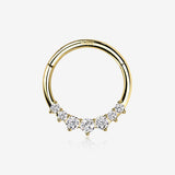 14 Karat Gold Cascading Multi-Gem Prong Set Lined Seamless Clicker Hoop Ring