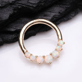 Detail View 1 of 14 Karat Gold Cascading Fire Opal Prong Set Lined Seamless Clicker Hoop Ring-White Opal