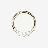 14 Karat Gold Cascading Fire Opal Prong Set Lined Seamless Clicker Hoop Ring