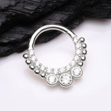 Detail View 1 of 14 Karat White Gold Bali Studded Sparkle Seamless Clicker Hoop Ring-Clear Gem