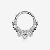 14 Karat White Gold Bali Studded Sparkle Seamless Clicker Hoop Ring