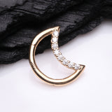 Detail View 1 of 14 Karat Gold Brilliant Sparkle Gem Lined Crescent Moon Seamless Clicker Hoop Ring-Clear Gem