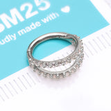 Detail View 2 of 14 Karat White Gold Brilliant Sparkle Double Hoop Seamless Clicker Hoop Ring-Clear Gem