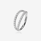 14 Karat White Gold Brilliant Sparkle Double Hoop Seamless Clicker Hoop Ring