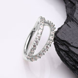 Detail View 1 of 14 Karat White Gold Brilliant Sparkle Double Hoop Seamless Clicker Hoop Ring-Clear Gem