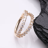Detail View 1 of 14 Karat Gold Brilliant Sparkle Double Hoop Seamless Clicker Hoop Ring-Clear Gem
