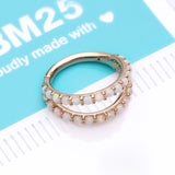 Detail View 2 of 14 Karat Gold Fire Opal Double Hoop Seamless Clicker Hoop Ring-White Opal