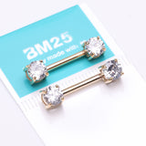 Detail View 2 of A Pair of 14 Karat Gold Prong Set Gem Sparkle Nipple Barbell-Clear Gem