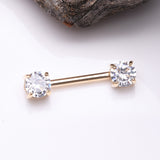 Detail View 1 of A Pair of 14 Karat Gold Prong Set Gem Sparkle Nipple Barbell-Clear Gem