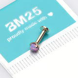 Detail View 3 of 14 Karat Gold OneFit Threadless Prong Set Fire Opal Top Flat Back Stud Labret-Purple Opal