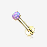 14 Karat Gold OneFit Threadless Prong Set Fire Opal Top Flat Back Stud Labret-Purple Opal