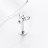 Detail View 1 of 14 Karat White Gold OneFit Threadless Trinity Sparkle Flat Back Stud Labret-Clear Gem