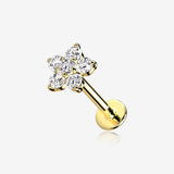 14 Karat Gold OneFit Threadless Brilliant Sparkle Flower Flat Back Stud Labret