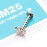 Detail View 2 of 14 Karat Gold OneFit Threadless Triple Marquise Sparkle Flower Flat Back Stud Labret-Clear Gem