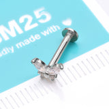 Detail View 2 of 14 Karat White Gold OneFit Threadless Dainty Butterfly Sparkle Flat Back Stud Labret-Clear Gem