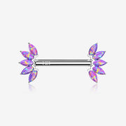 A Pair of 14 Karat White Gold OneFit Threadless Marquise Fire Opal Floral Nipple Barbell