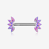 A Pair of 14 Karat White Gold OneFit Threadless Marquise Fire Opal Floral Nipple Barbell-Purple Opal