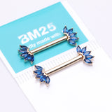 Detail View 3 of A Pair of 14 Karat Gold OneFit Threadless Marquise Sparkle Floral Nipple Barbell-Blue