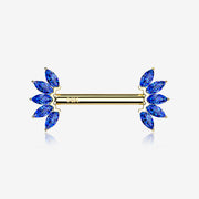 A Pair of 14 Karat Gold OneFit Threadless Marquise Sparkle Floral Nipple Barbell*
