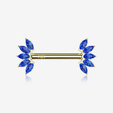 A Pair of 14 Karat Gold OneFit Threadless Marquise Sparkle Floral Nipple Barbell*