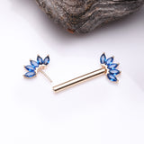 Detail View 2 of A Pair of 14 Karat Gold OneFit Threadless Marquise Sparkle Floral Nipple Barbell-Blue