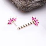 Detail View 2 of A Pair of 14 Karat Gold OneFit Threadless Marquise Sparkle Floral Nipple Barbell-Red
