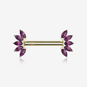 A Pair of 14 Karat Gold OneFit Threadless Marquise Sparkle Floral Nipple Barbell