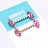 Detail View 3 of A Pair of 14 Karat Gold OneFit Threadless Marquise Sparkle Floral Nipple Barbell-Red
