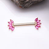 Detail View 1 of A Pair of 14 Karat Gold OneFit Threadless Marquise Sparkle Floral Nipple Barbell-Red