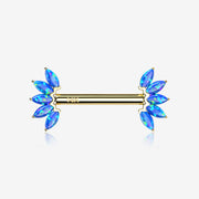 A Pair of 14 Karat Gold OneFit Threadless Marquise Fire Opal Floral Nipple Barbell