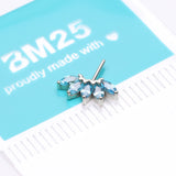 Detail View 2 of 14 Karat White Gold OneFit Threadless Brilliant Marquise Sparkle Flower Front Facing Part-Aqua