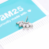 Detail View 2 of 14 Karat White Gold OneFit Threadless Brilliant Marquise Sparkle Flower Front Facing Part-Clear Gem