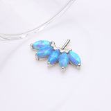 Detail View 1 of 14 Karat White Gold OneFit Threadless Brilliant Marquise Fire Opal Flower Front Facing Part-Blue Opal
