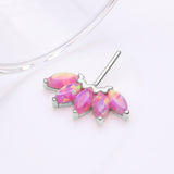 Detail View 1 of 14 Karat White Gold OneFit Threadless Brilliant Marquise Fire Opal Flower Front Facing Part-Pink Opal