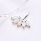 Detail View 1 of 14 Karat White Gold OneFit Threadless Brilliant Marquise Fire Opal Flower Front Facing Part-White Opal