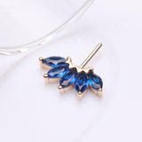 Detail View 1 of 14 Karat Gold OneFit Threadless Brilliant Marquise Sparkle Flower Front Facing Part-Blue