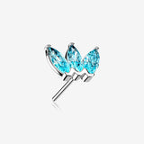 14 Karat White Gold OneFit Threadless Triple Marquise Sparkle Flower Top Part-Aqua