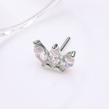Detail View 2 of 14 Karat White Gold OneFit Threadless Triple Marquise Sparkle Flower Top Part-Clear Gem