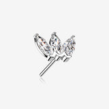 14 Karat White Gold OneFit Threadless Triple Marquise Sparkle Flower Top Part-Clear Gem