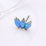 Detail View 2 of 14 Karat White Gold OneFit Threadless Triple Marquise Fire Opal Flower Top Part-Blue Opal