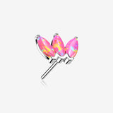 14 Karat White Gold OneFit Threadless Triple Marquise Fire Opal Flower Top Part-Pink Opal