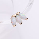 Detail View 1 of 14 Karat Gold OneFit Threadless Triple Marquise Fire Opal Flower Top Part-White Opal