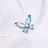 Detail View 1 of 14 Karat White Gold OneFit Threadless Dainty Butterfly Sparkle Top Part-Aqua
